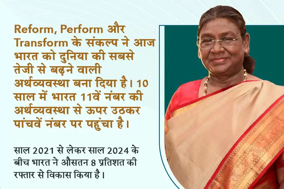 राष्ट्रपति द्रौपदी मुर्मू ने लोकसभा और राज्यसभा की संयुक्त बैठक को संबोधित किया। इस दौरान उन्होंने प्रधानमंत्री नरेंद्र मोदी के नेतृत्व वाली नवनिर्वाचित सरकार की प्राथमिकताओं को सामने रखा। 18वीं लोकसभा के गठन के बाद संसद की संयुक्त बैठक में मुर्मू का यह पहला संबोधन है। नई लोकसभा का पहला सत्र गत सोमवार को शुरू हुआ था। इसके अलावा राज्यसभा का 264वां सत्र 27 जून से शुरू होगा।