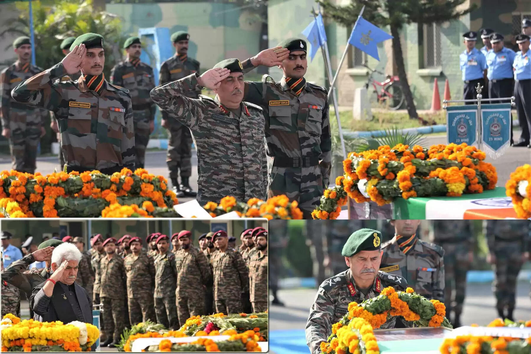 जम्मू-कश्मीर के राजोरी में ऑपरेशन के दौरान शहीद हुए पांचों जवानों के जम्मू में एलजी मनोज सिन्हा समेत सैन्य अधिकारियों ने श्रद्धांजलि दी। इसके बाद हवाई व सड़क मार्ग से उनके पार्थिव शरीर पैतृक गांवों को भेजे गए। राजोरी में शुक्रवार को हुए मुठभेड़ में हिमाचल के दो, उत्तराखंड-जम्मू कश्मीर व पश्चिम बंगाल निवासी एक जवान शहीद हो गए थे।